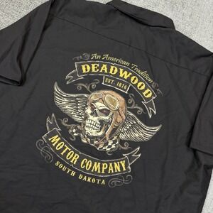 Red Kap Mechanic Shirt Mens 5XL Black Deadwood Motor Co. Skull Goggles Wings